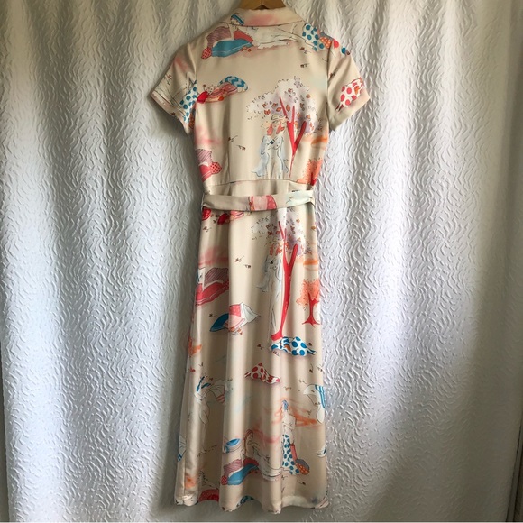 Aritzia Wilfred Champagne/Cornflower Shirt Dress Button-front Satin Midi Dress - Picture 4 of 16